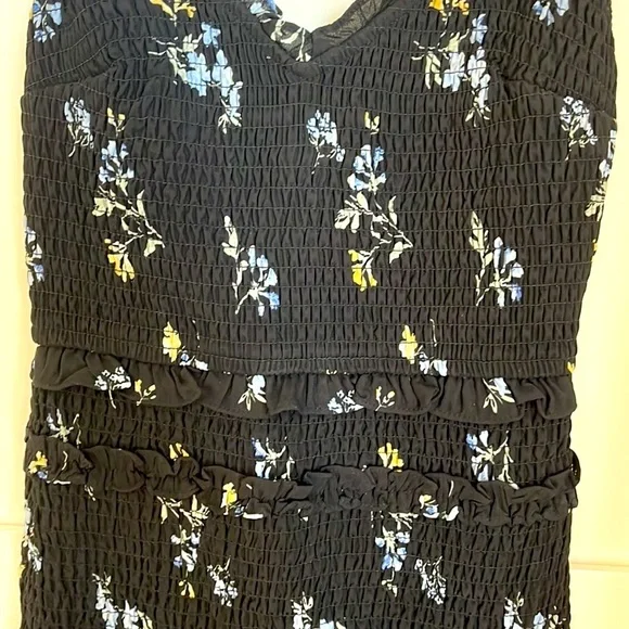 Abercrombie smocked black floral mini dress - Picture 2 of 2